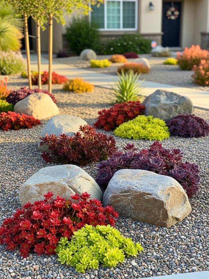 statement boulders with sculptural succulent planting