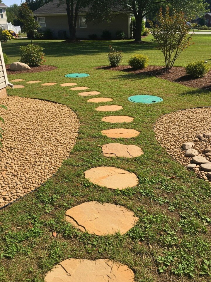 stepping stones through the lawn