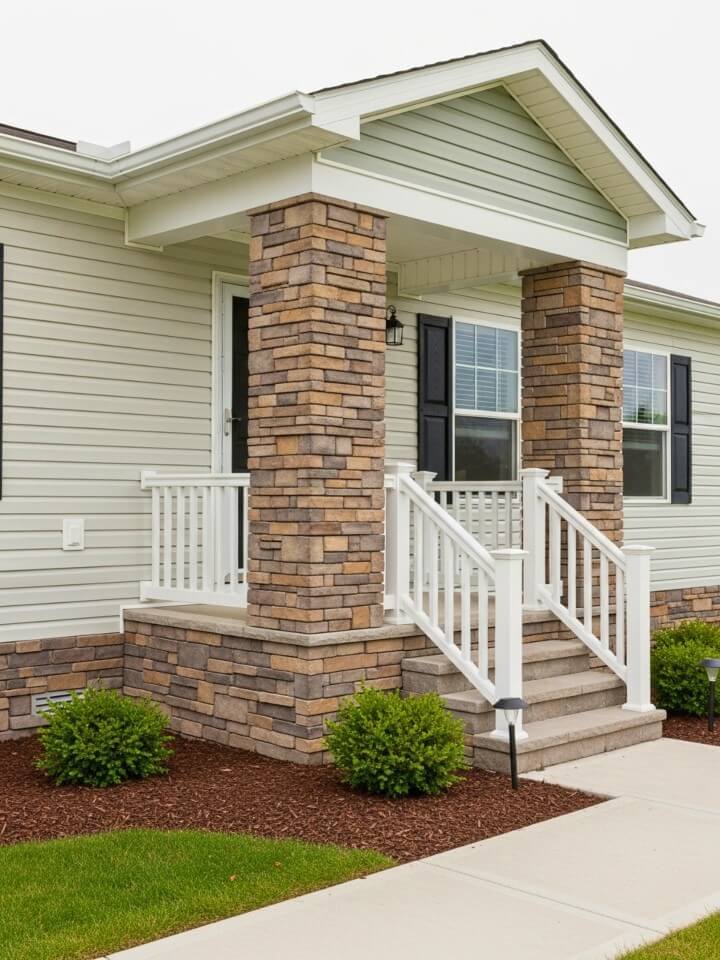 stone column accents exterior siding combination for porches