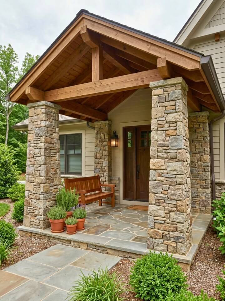 stone column front porch