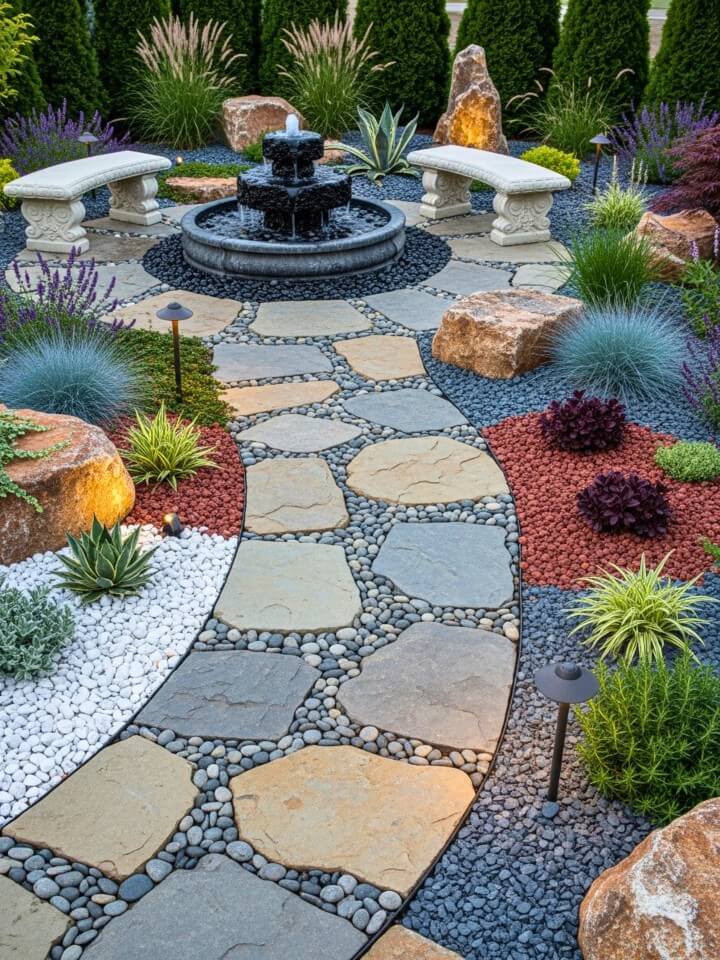 stone mulch xeriscape garden for water saving landscaping
