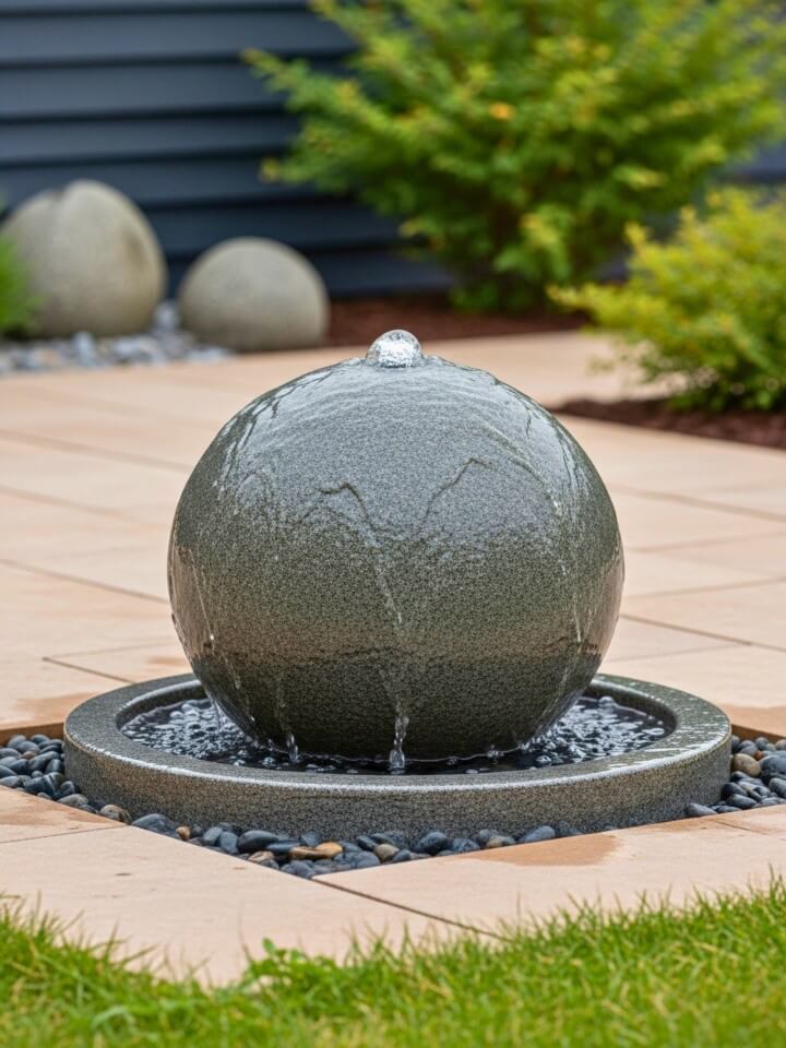 stone sphere bubbling yard fountain
