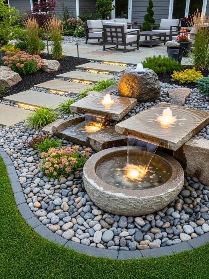 stone water feature for a relaxing backyard retreat