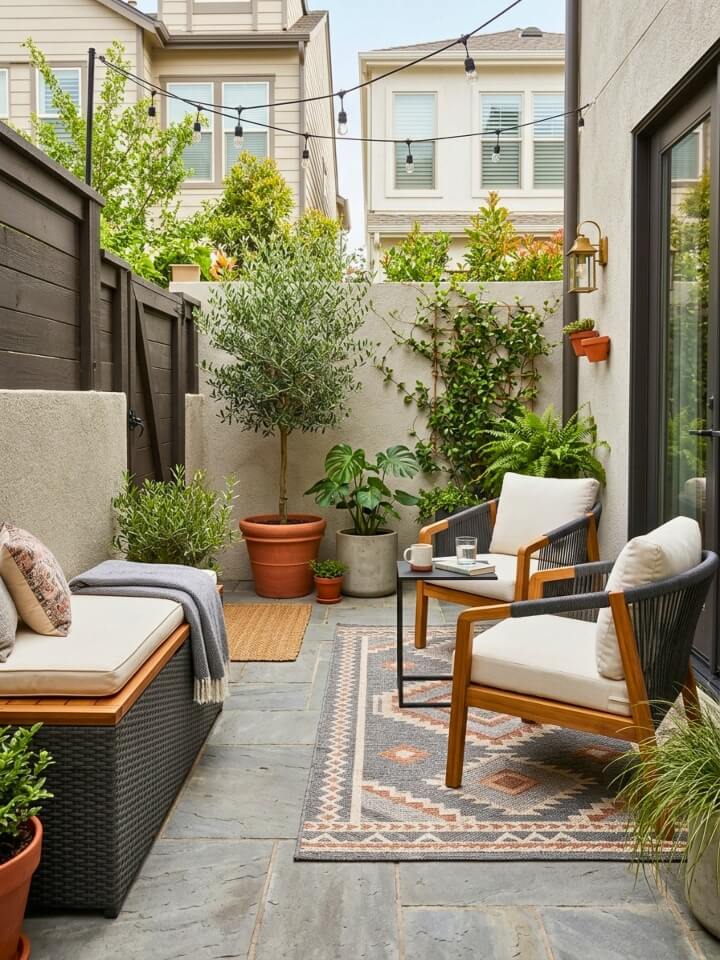 storage bench for small outdoor living areas
