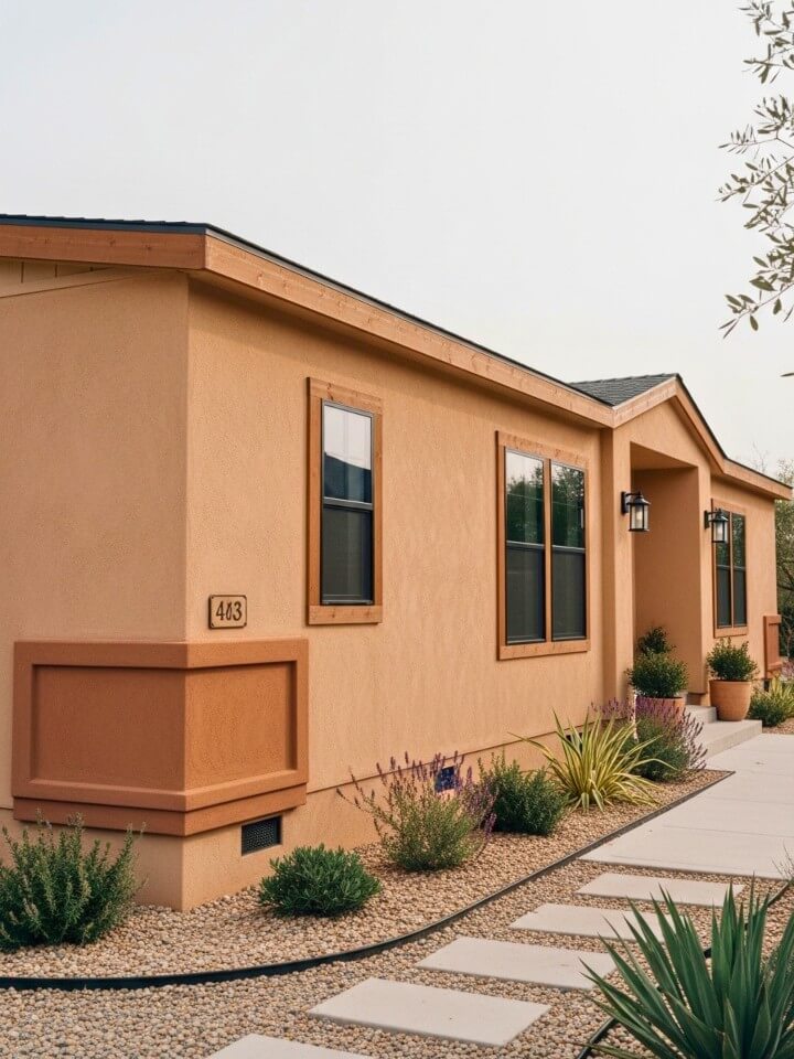 stucco finish earth tone exterior for mobile homes