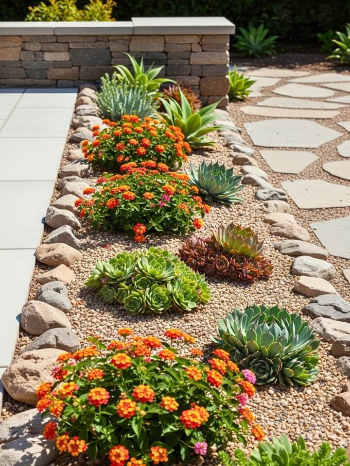 succulent and flower combos for sunny yard beds