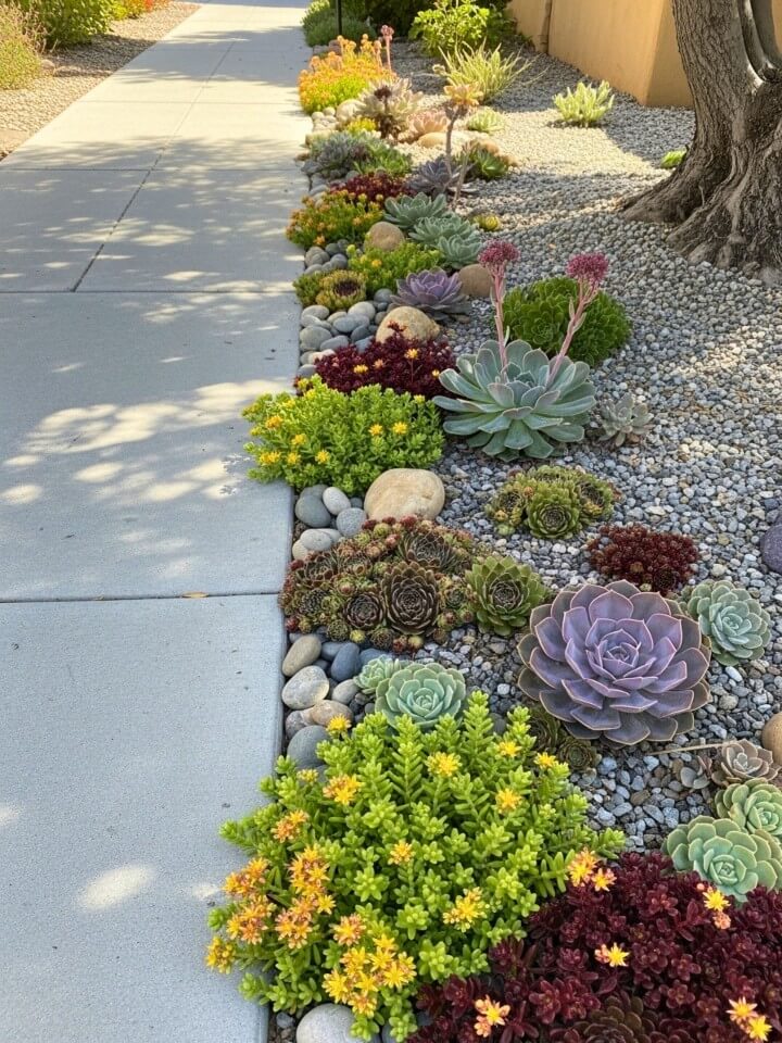 succulent borders for sunny sidewalk spots
