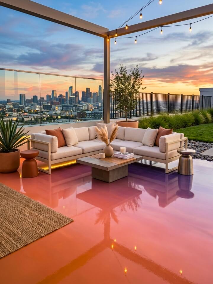 sunset gradient resin patio flooring