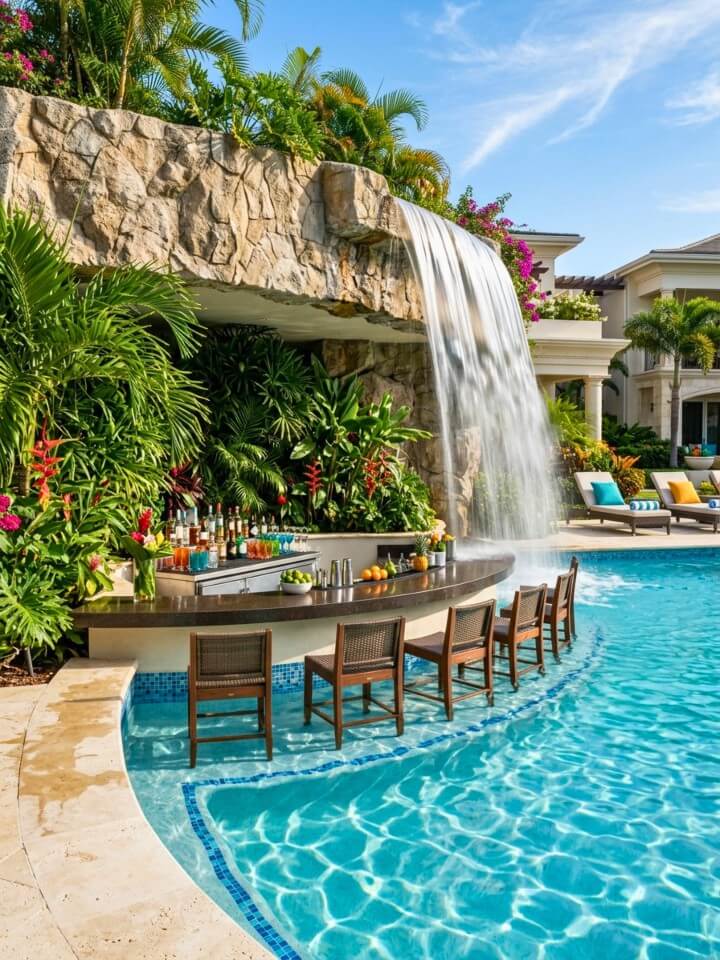 swim up bar waterfall feature idea