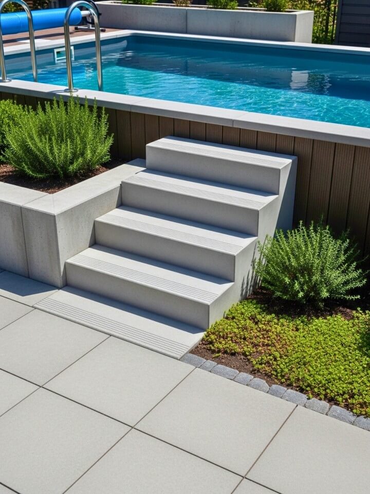 textured concrete steps for above ground pool