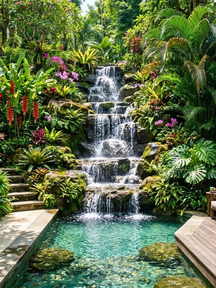 tiered cascade natural pool waterfall design