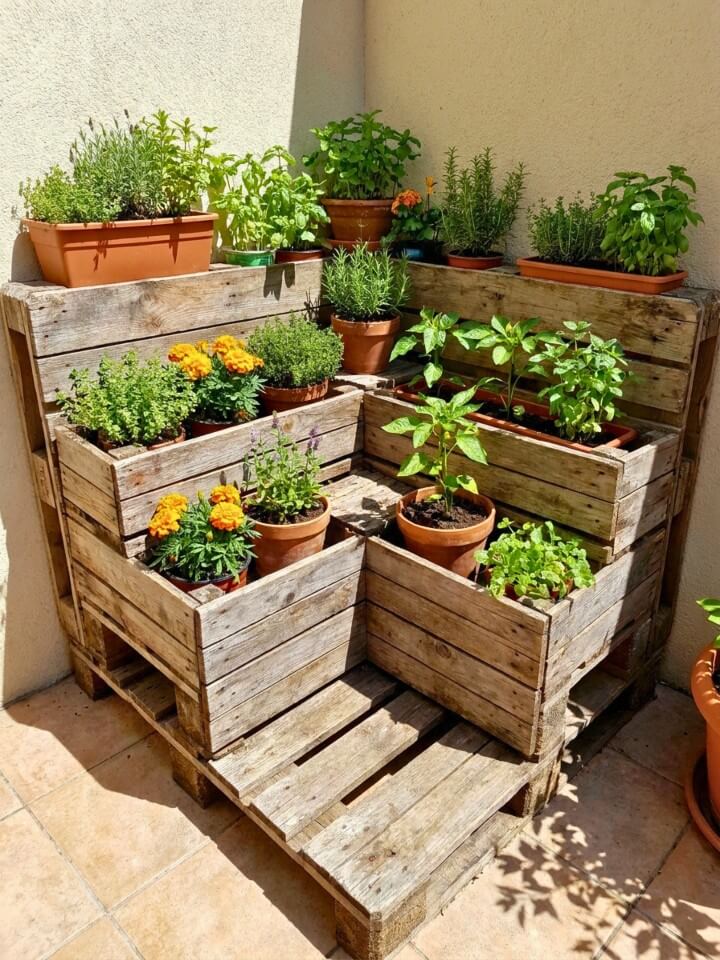 tiered corner pallet garden bed