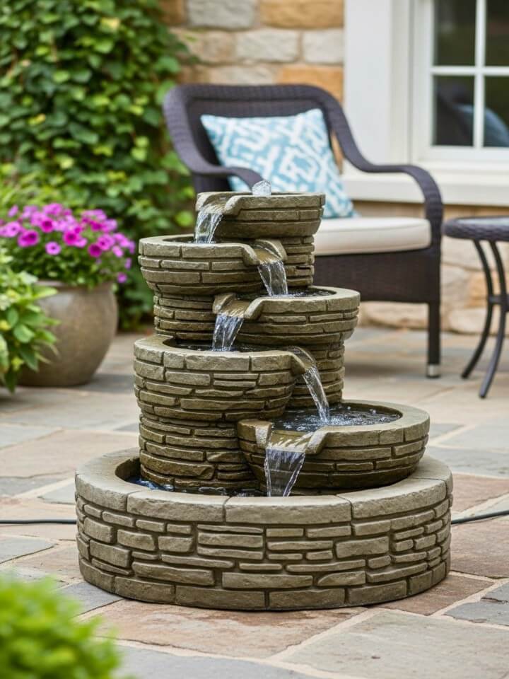 tiered stone garden fountain for yard