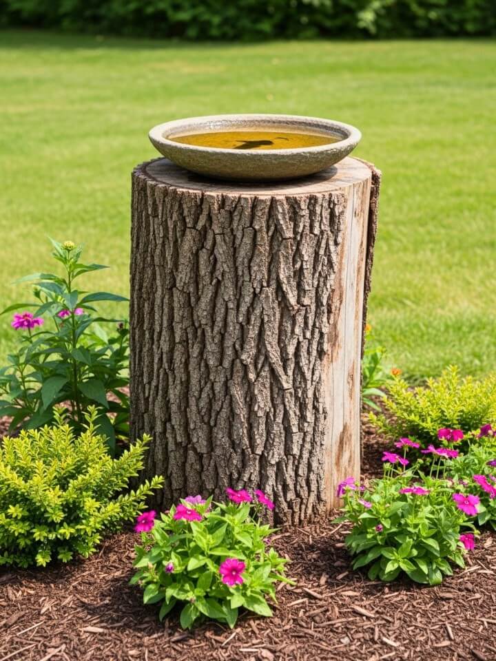 tree stump bird bath garden feature