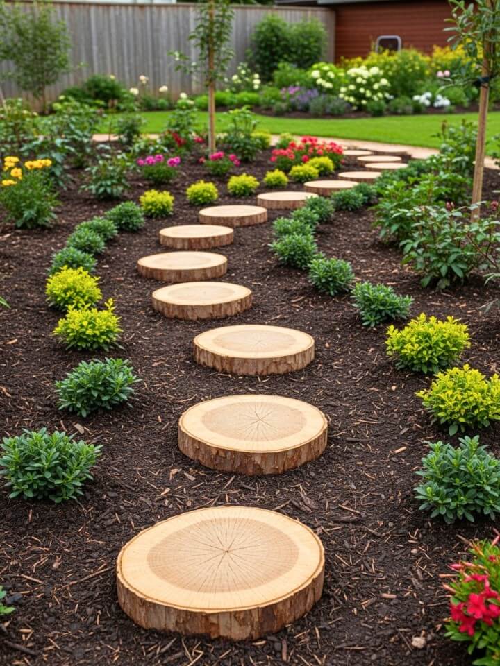 tree stump stepping stone pathway