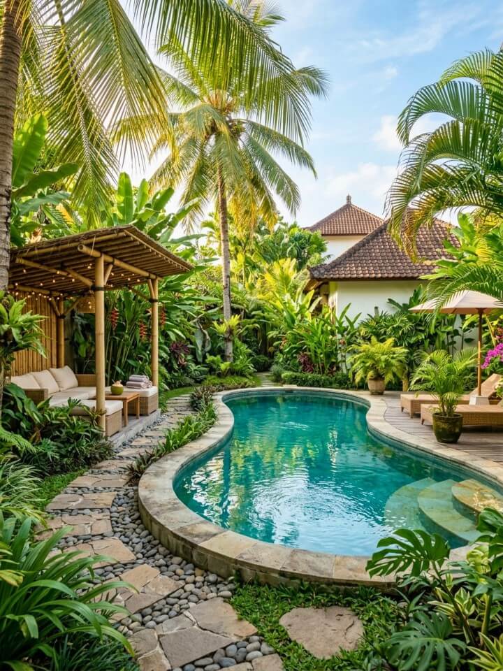 tropical resort theme pool patio