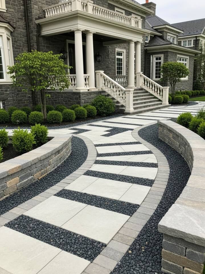 two tone stone landscaping for modern curb appeal