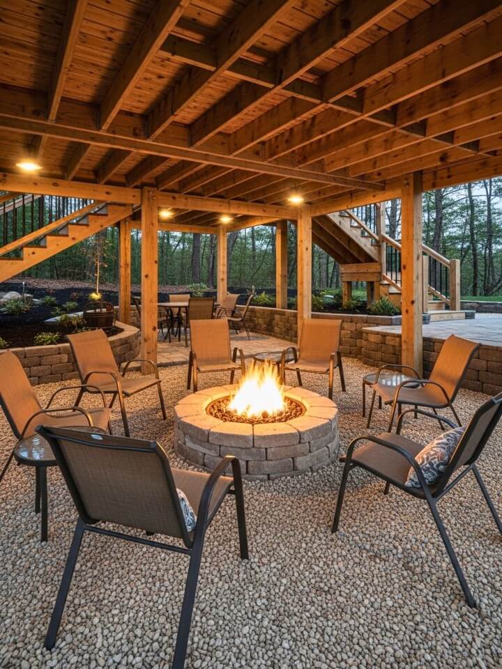 under deck patio fire pit area for backyard gatherings