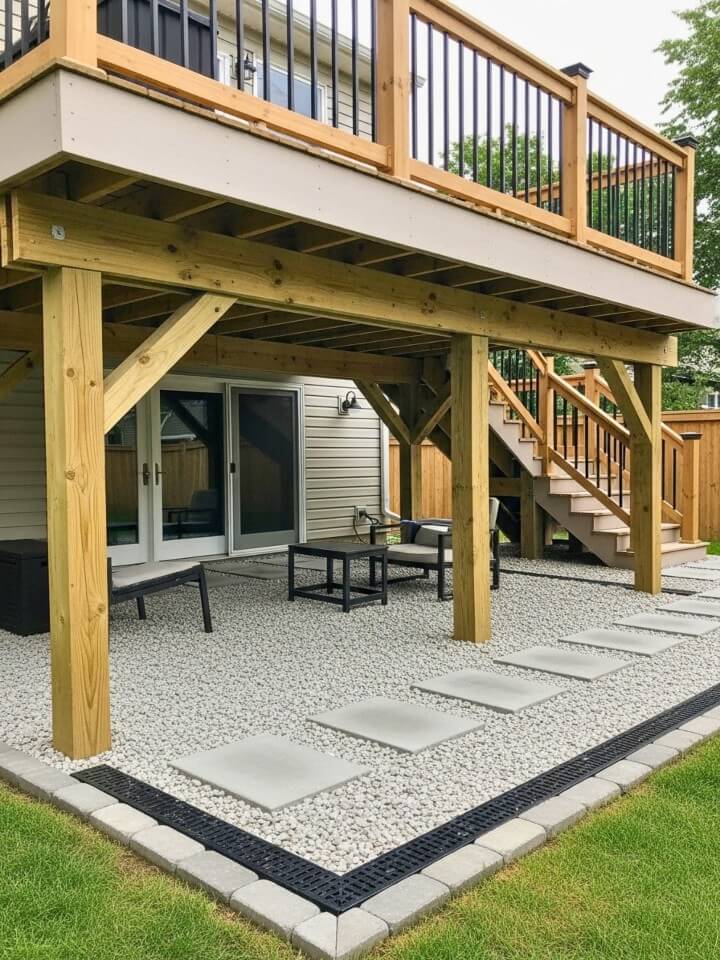 under deck patio gravel drainage ideas for dry outdoor space