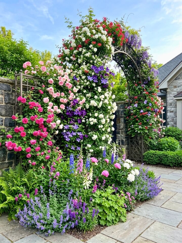 vertical flower bed climbing plants vines structure