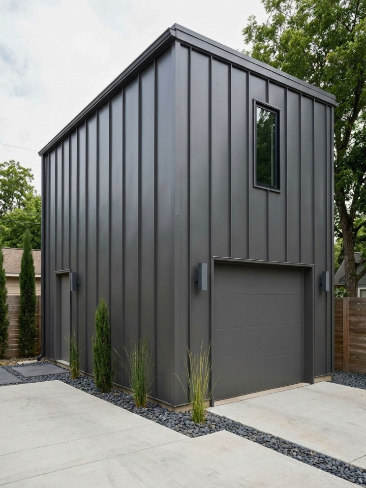 vertical metal ribbed panels garage siding