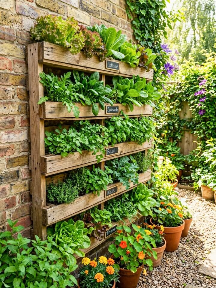 vertical pallet leafy greens wall