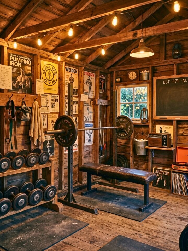 vintage shed gym with old school style