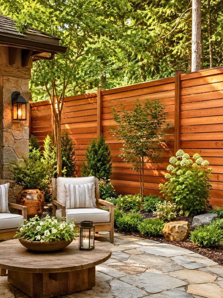 warm cedar horizontal fence for privacy