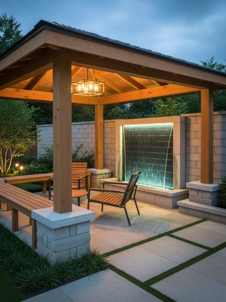 water feature pavilion for a relaxing garden retreat