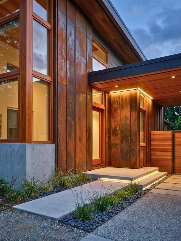 weathered steel porch siding design