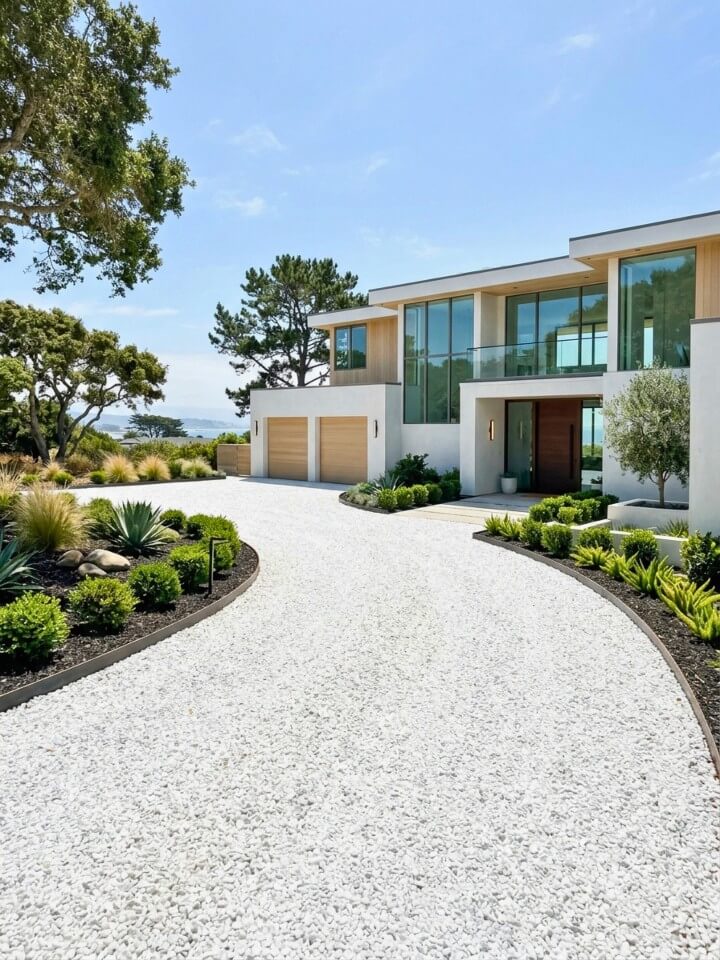 white marble chip driveway design