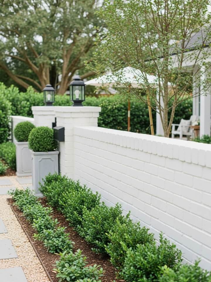 white painted brick fence cottage style ideas for front yards