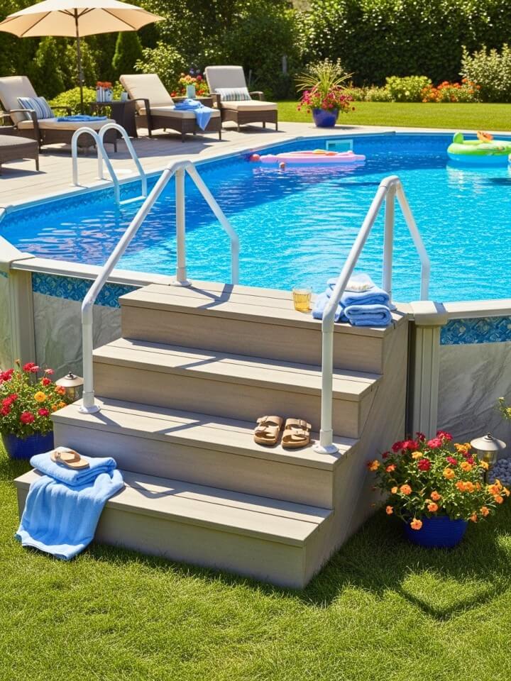 wide entry platform for above ground pool