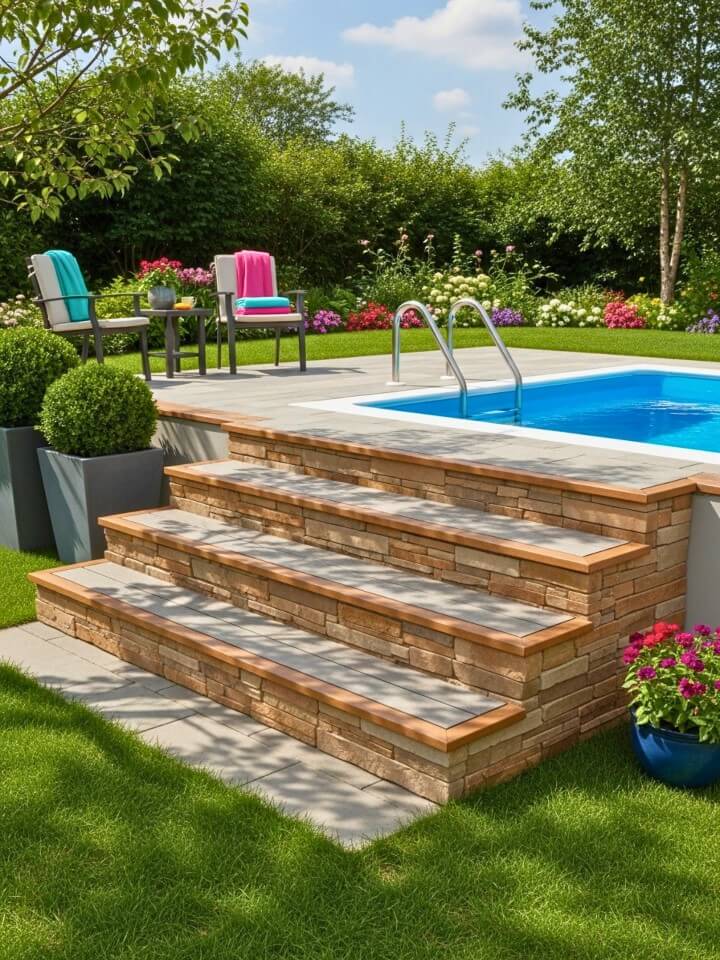 wide low rise steps with a safe non slip finish