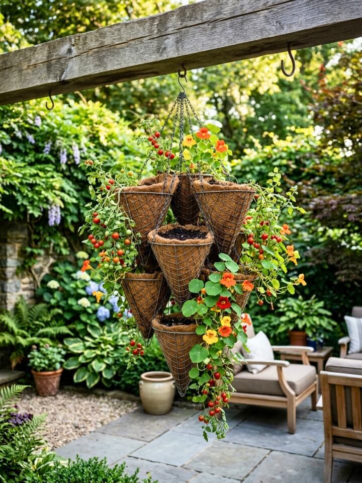 wire mesh cone planters hanging vegetable garden planters