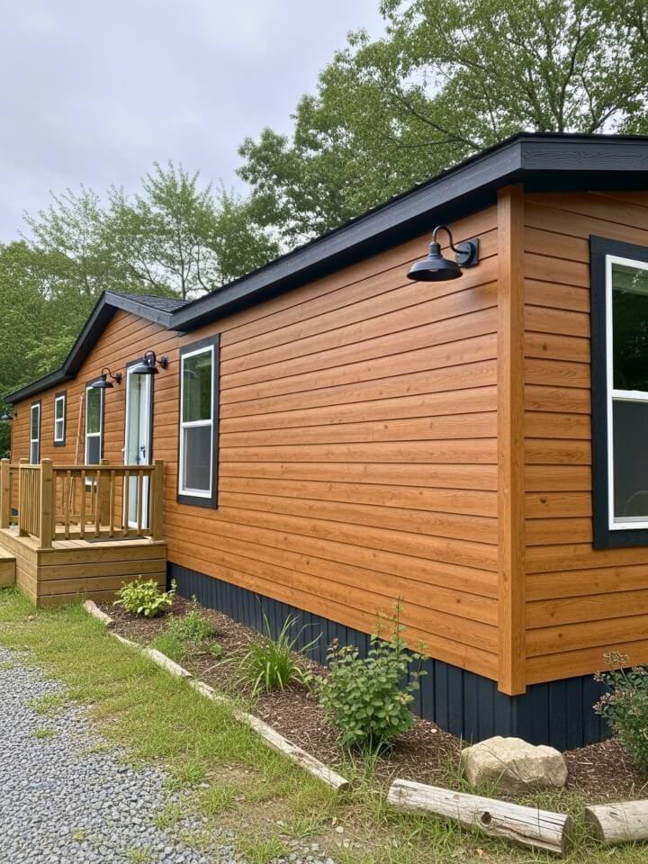 wood look vinyl siding rustic manufactured home exterior design