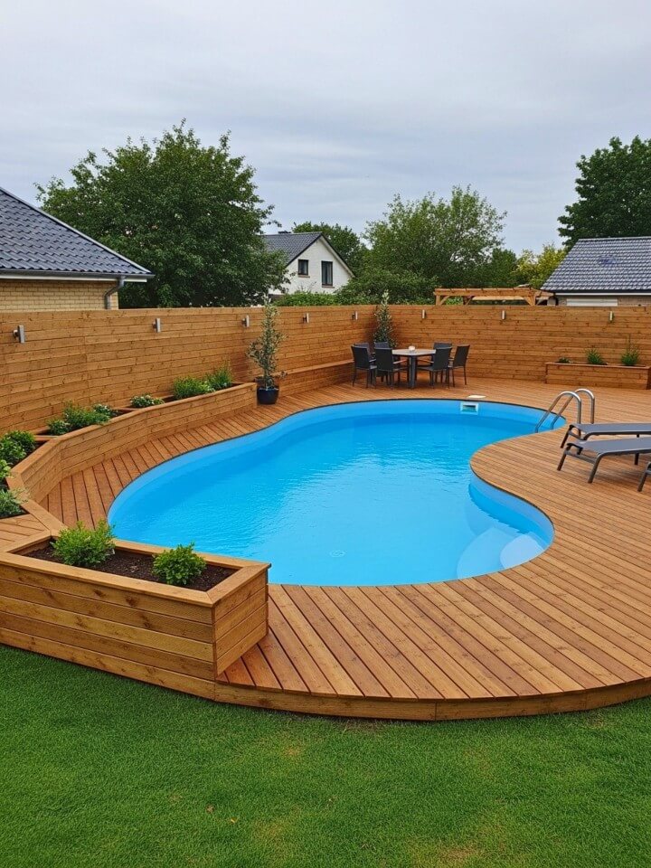wooden deck surround for a relaxed pool area