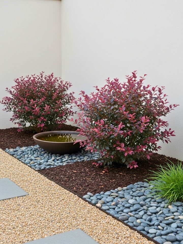 zen garden planting with loropetalum