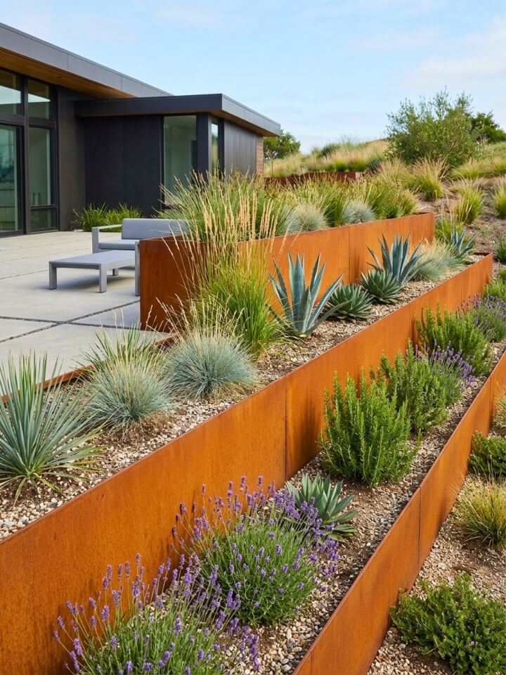corten steel planter walls