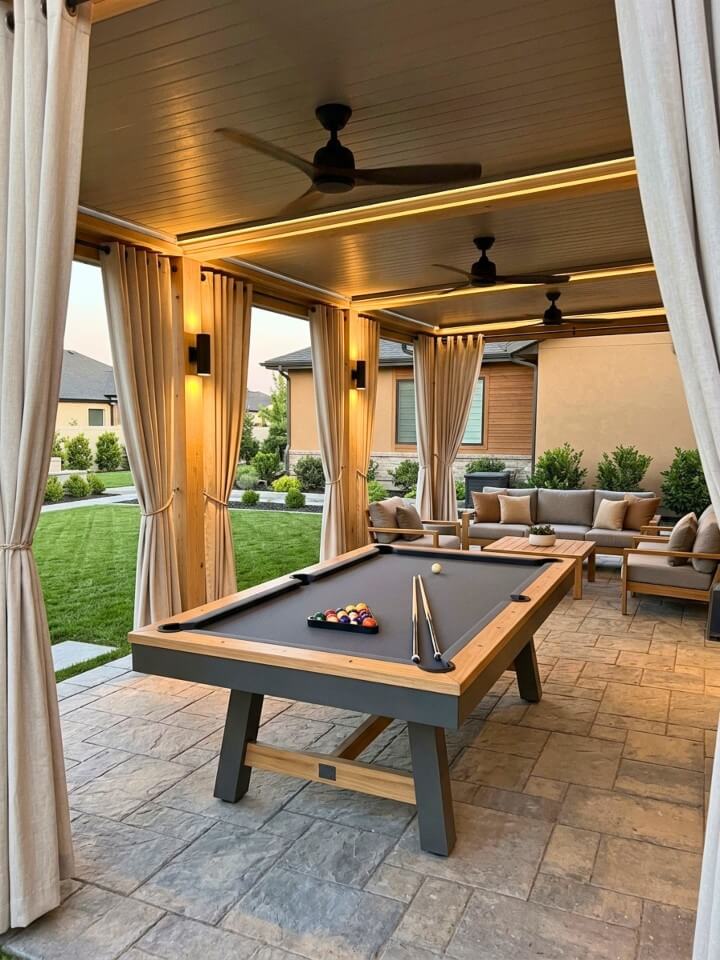 covered patio outdoor pool table setup