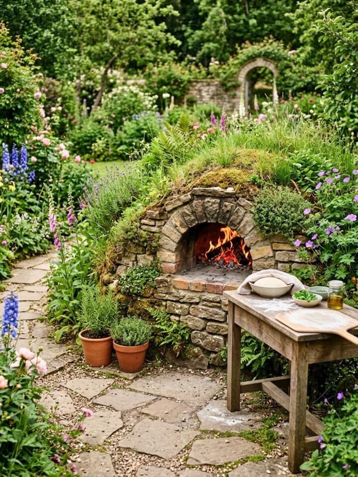 earth bermed hobbit pizza oven