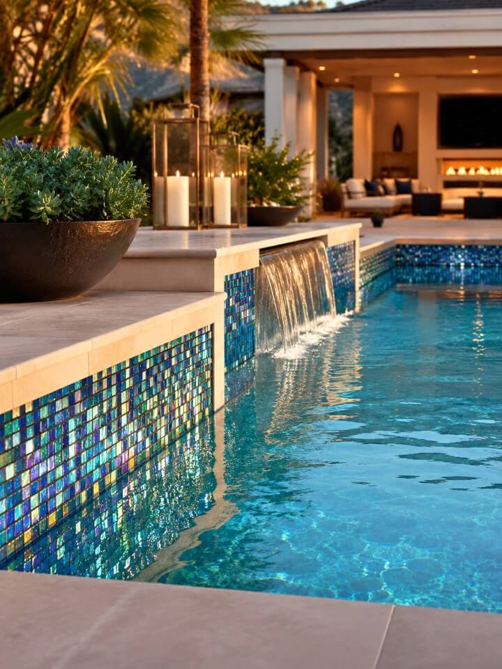 frameless tile mosaic accents pool