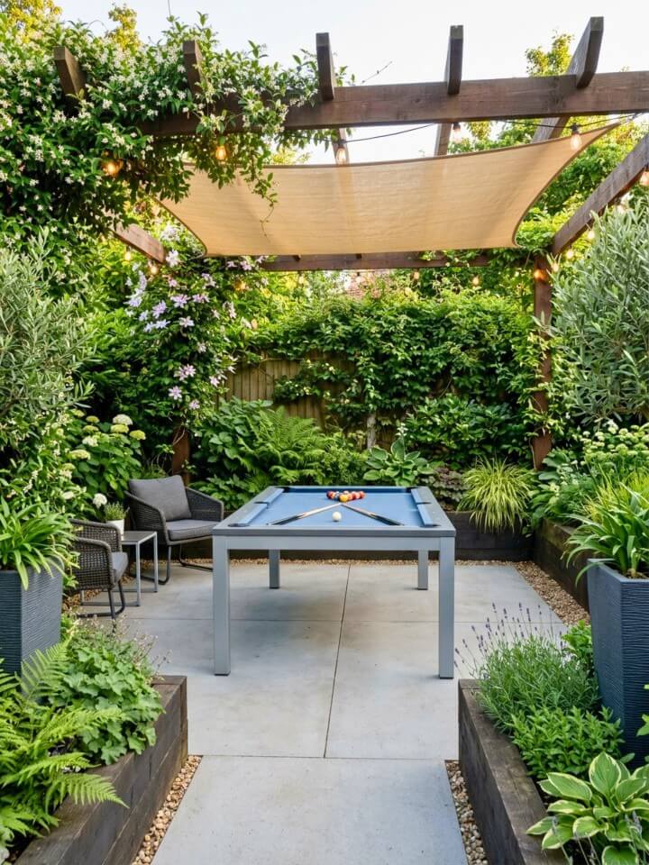 garden oasis outdoor pool table setup