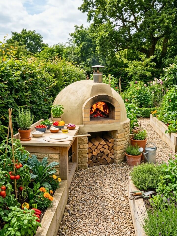 garden pizza oven with herb beds