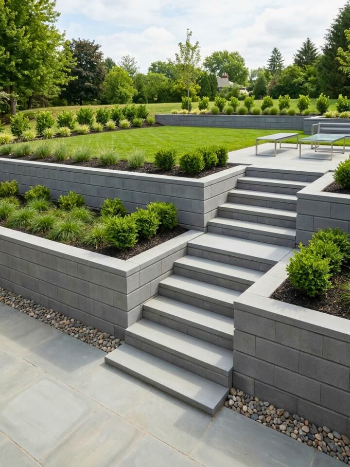 garden walls with built in stairs