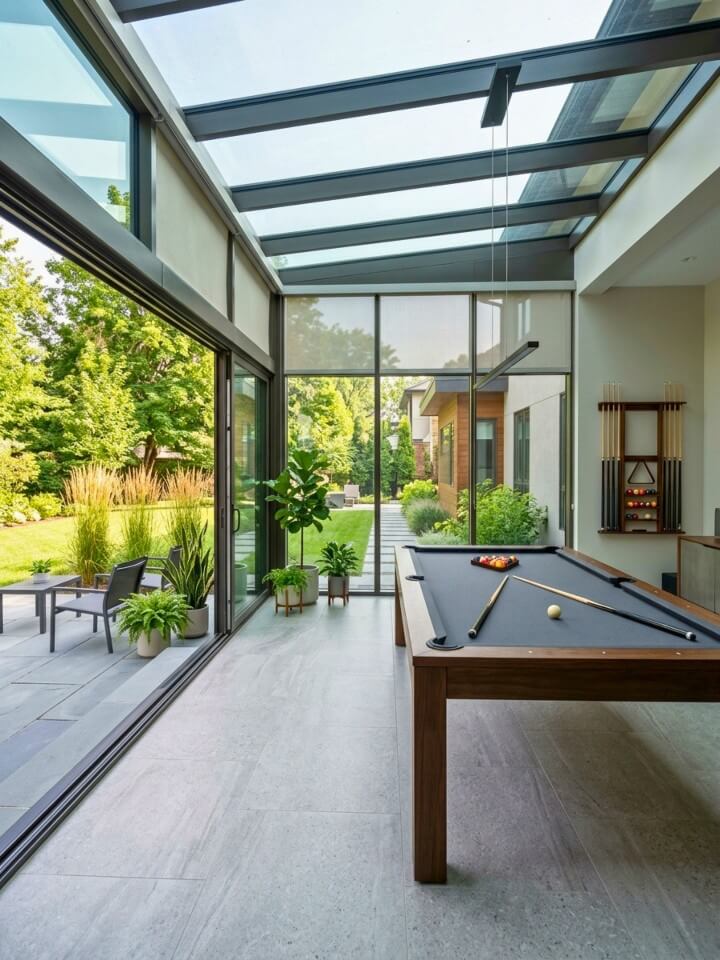 glass sunroom pool table extension