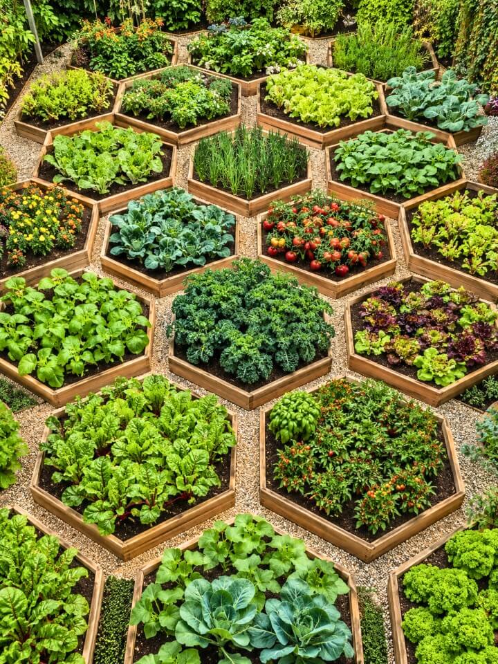 hexagonal bed layout for vegetables