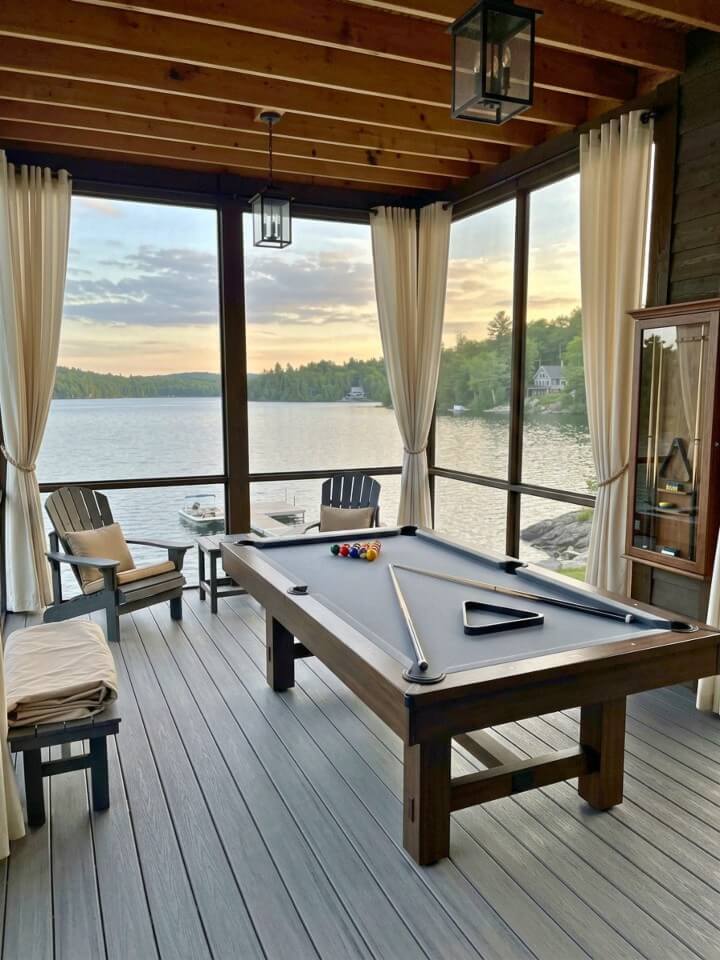 lakeside outdoor pool table deck