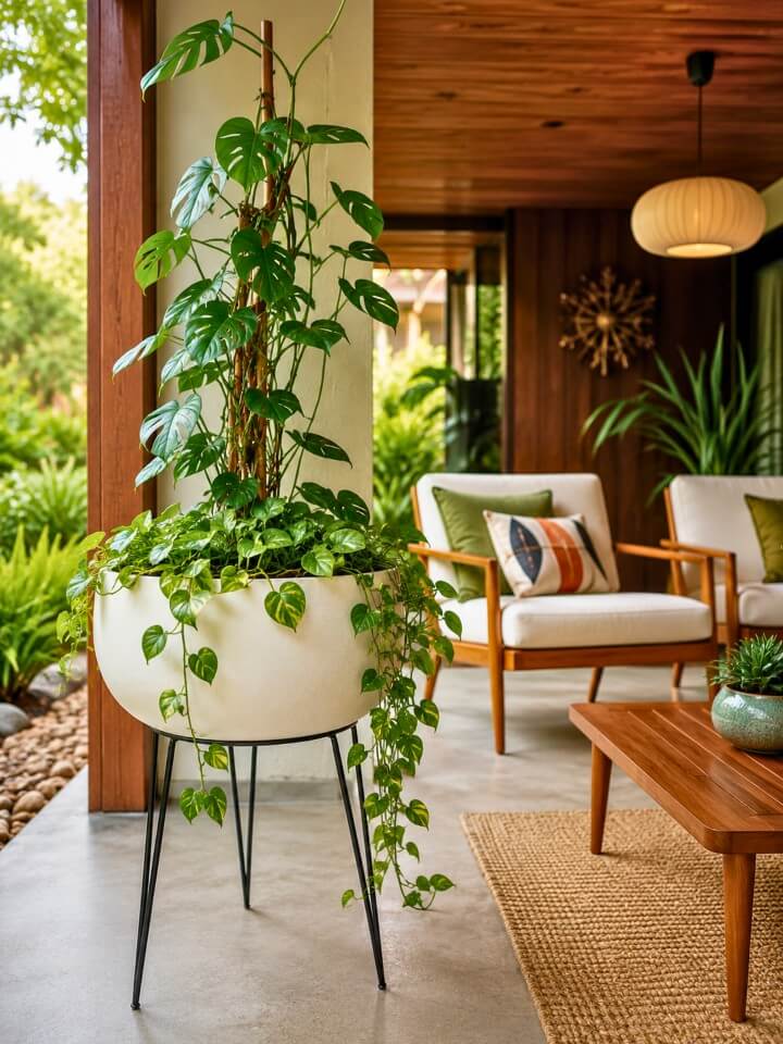 mid century hairpin leg planter stand