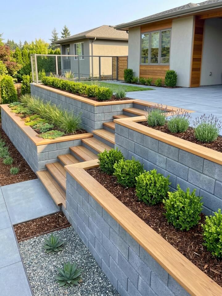 mixed material retaining walls